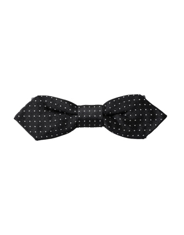 Black silk polka dot adjustable men's bow tie with papillon style by Dolce & Gabbana, featuring classic polka dot pattern and sleek design.