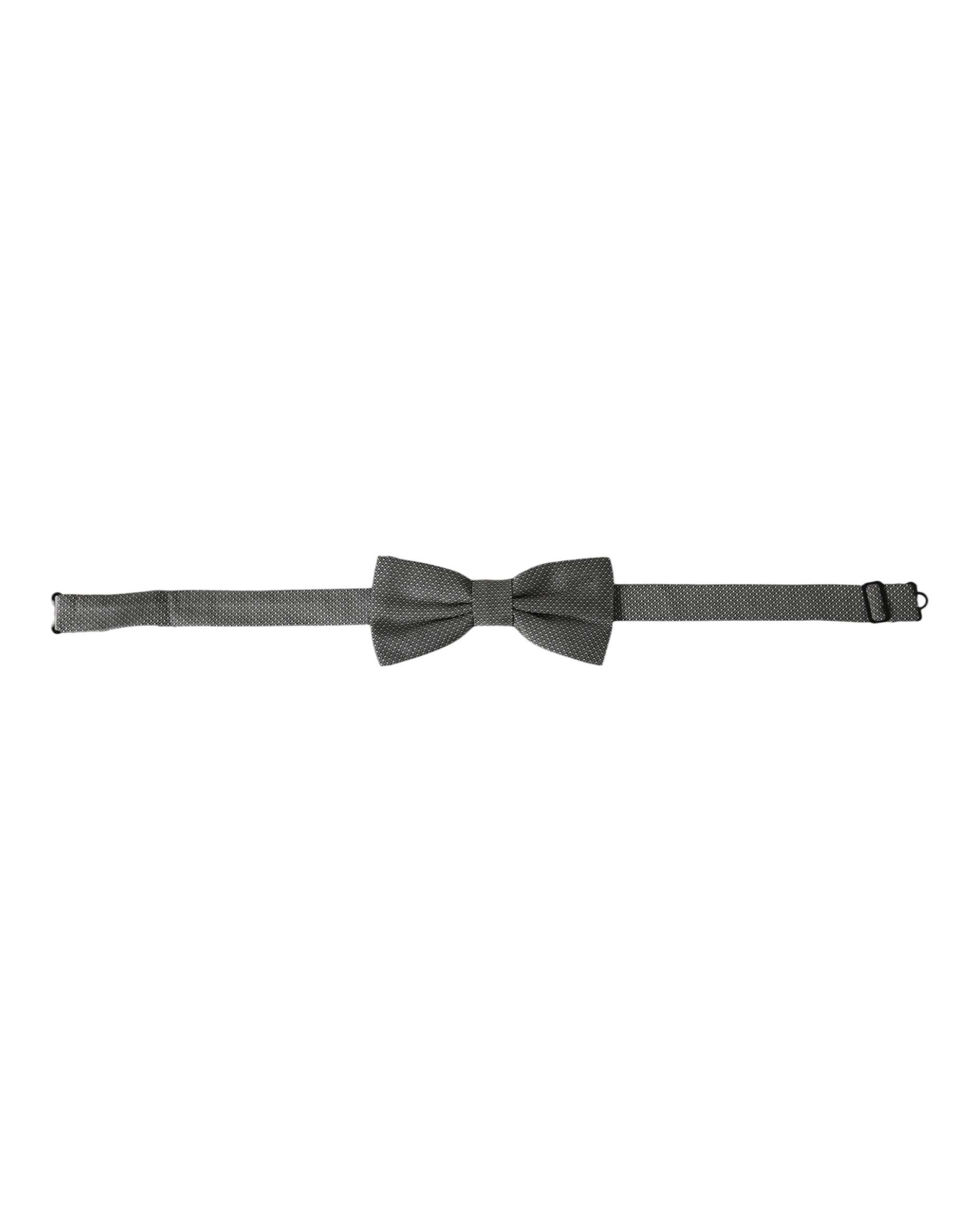 Gray silk patterned adjustable neck bow tie for men by Dolce & Gabbana, featuring a stylish and elegant papillon design.