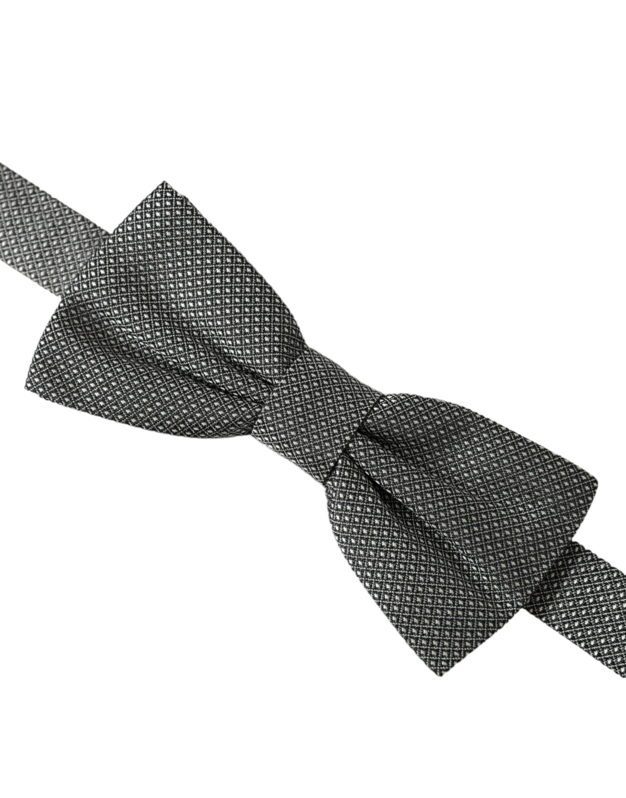 Gray silk patterned adjustable neck bow tie for men by Dolce & Gabbana, featuring a stylish papillon design.