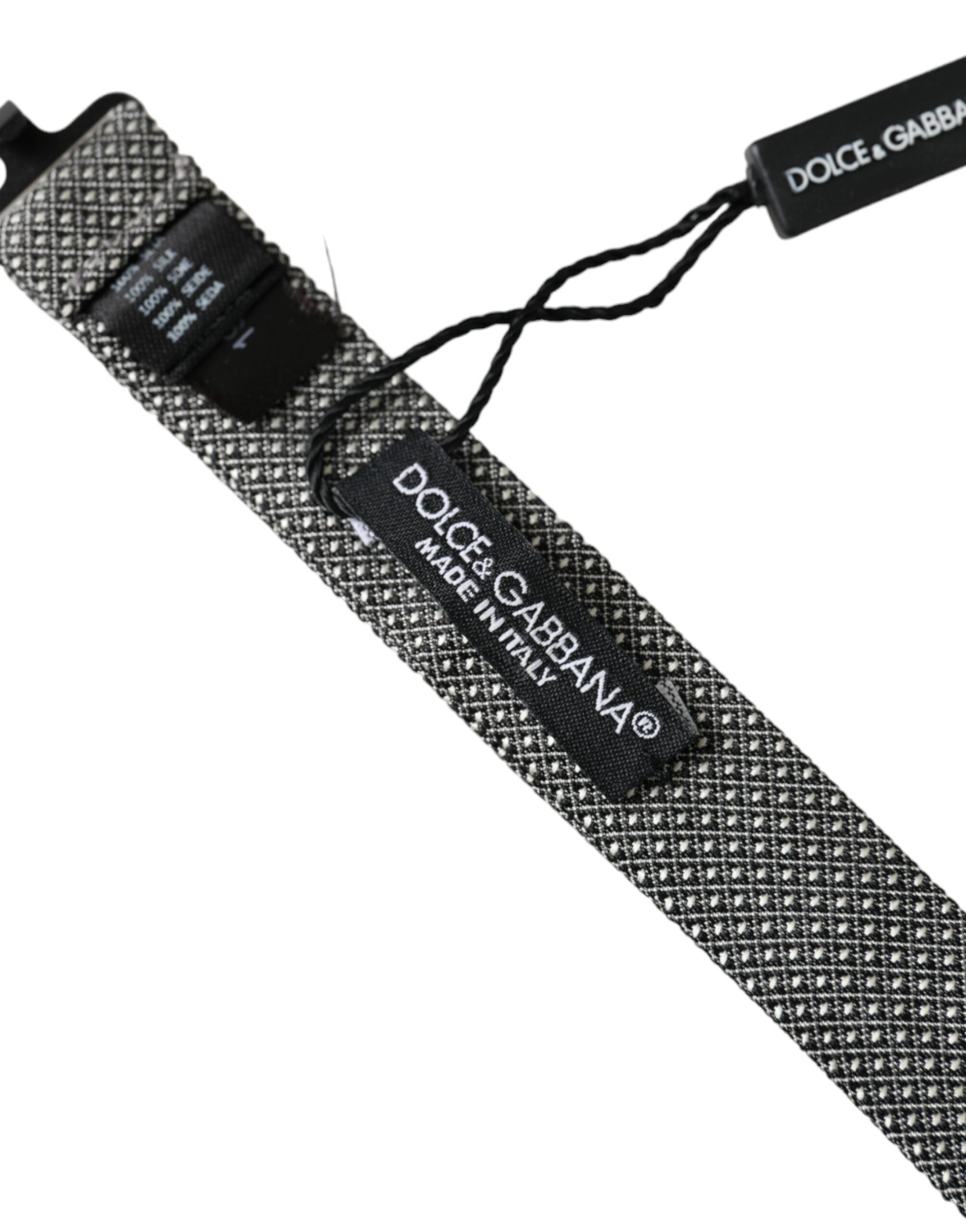Gray silk patterned adjustable neck bow tie for men by Dolce & Gabbana, featuring a stylish papillon design.