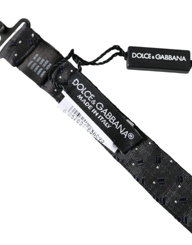 Black silk patterned adjustable neck bow tie for men by Dolce & Gabbana, featuring a stylish papillon design.