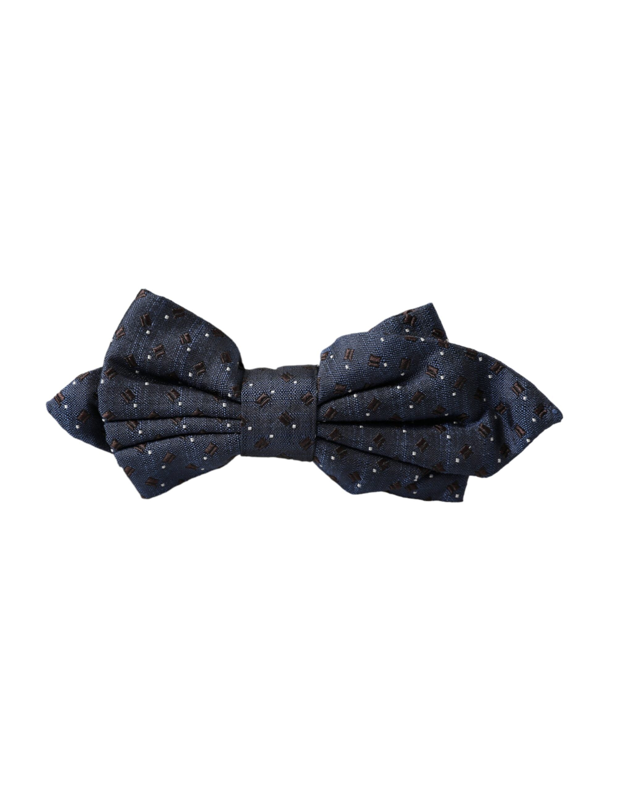 Navy blue silk patterned adjustable men’s Papillon bow tie by Dolce & Gabbana, featuring elegant design and classic style.