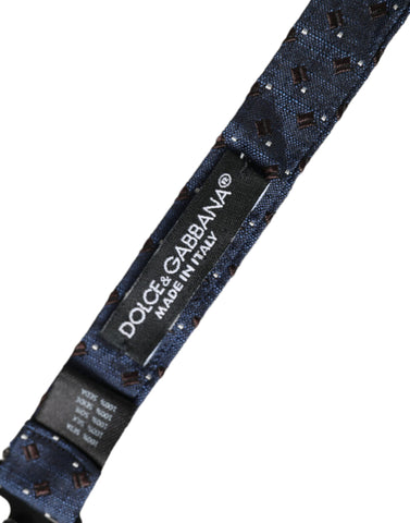 Navy blue silk patterned adjustable men's papillon bow tie by Dolce & Gabbana, featuring elegant design and classic style.