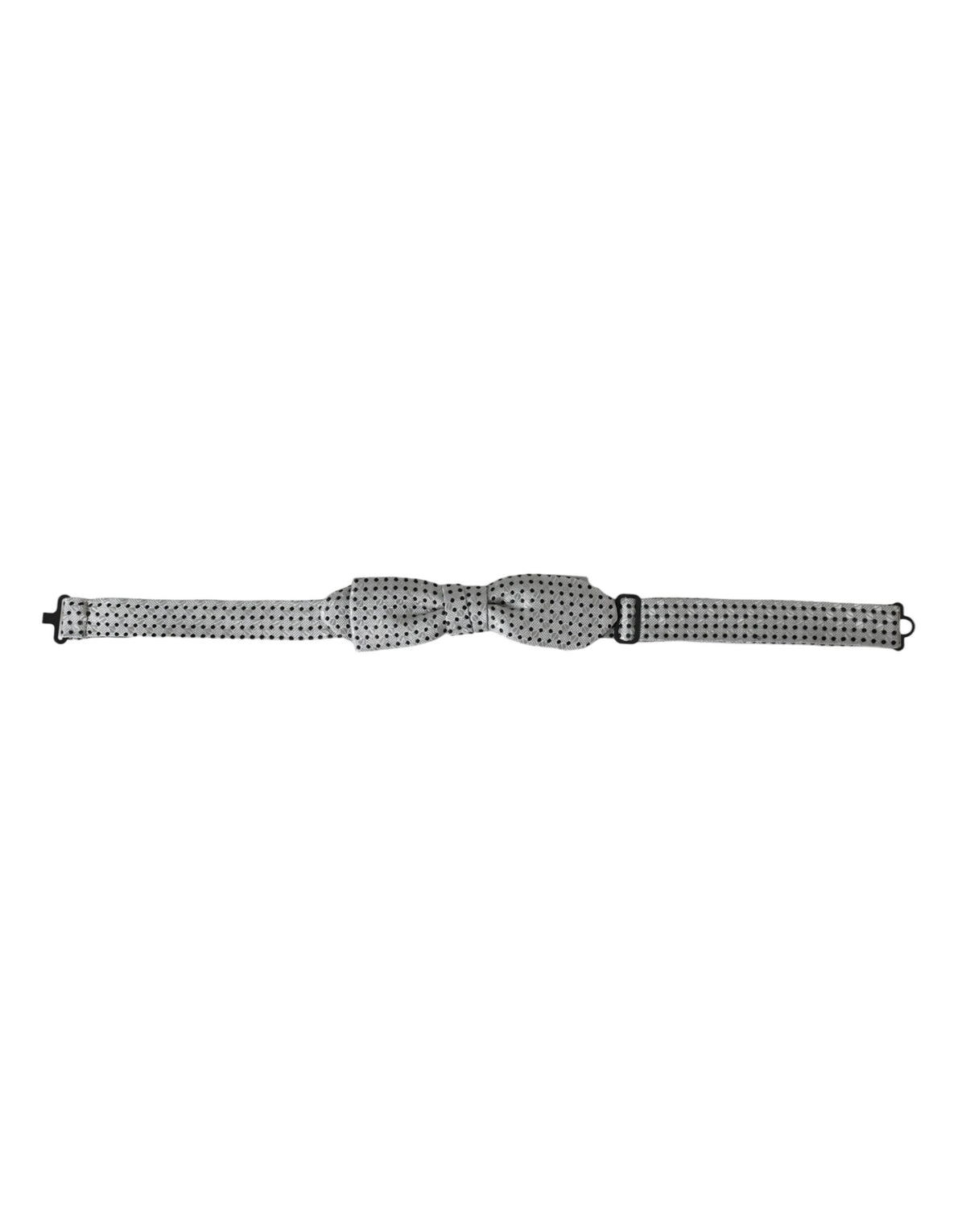 Gray silk polka dot adjustable neck bow tie for men by Dolce & Gabbana, featuring a classic polka dot pattern and elegant design.
