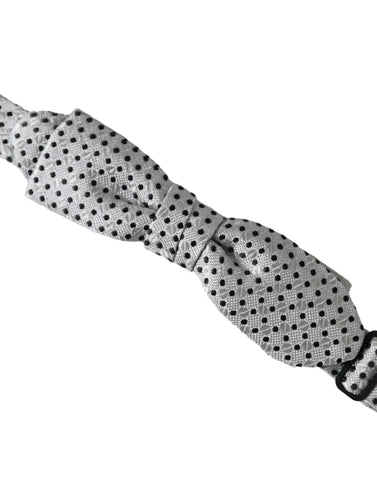 Gray silk polka dot adjustable men's bow tie with papillon style, featuring a classic Dolce & Gabbana design.