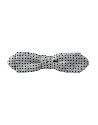 Gray silk polka dot adjustable neck bow tie for men by Dolce & Gabbana, featuring a classic polka dot pattern and elegant design.