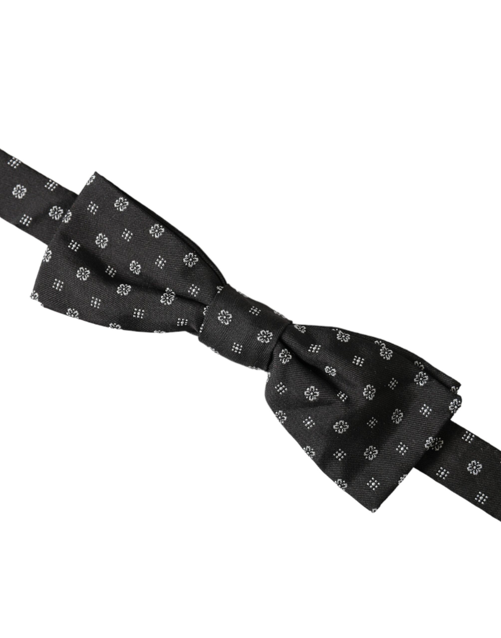 Black silk fantasy adjustable neck bow tie for men by Dolce & Gabbana, featuring a stylish papillon design.