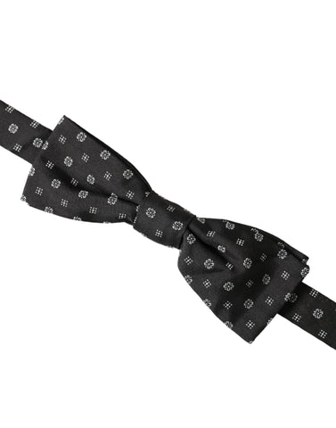 Black silk fantasy adjustable neck bow tie for men by Dolce & Gabbana, featuring a stylish papillon design.