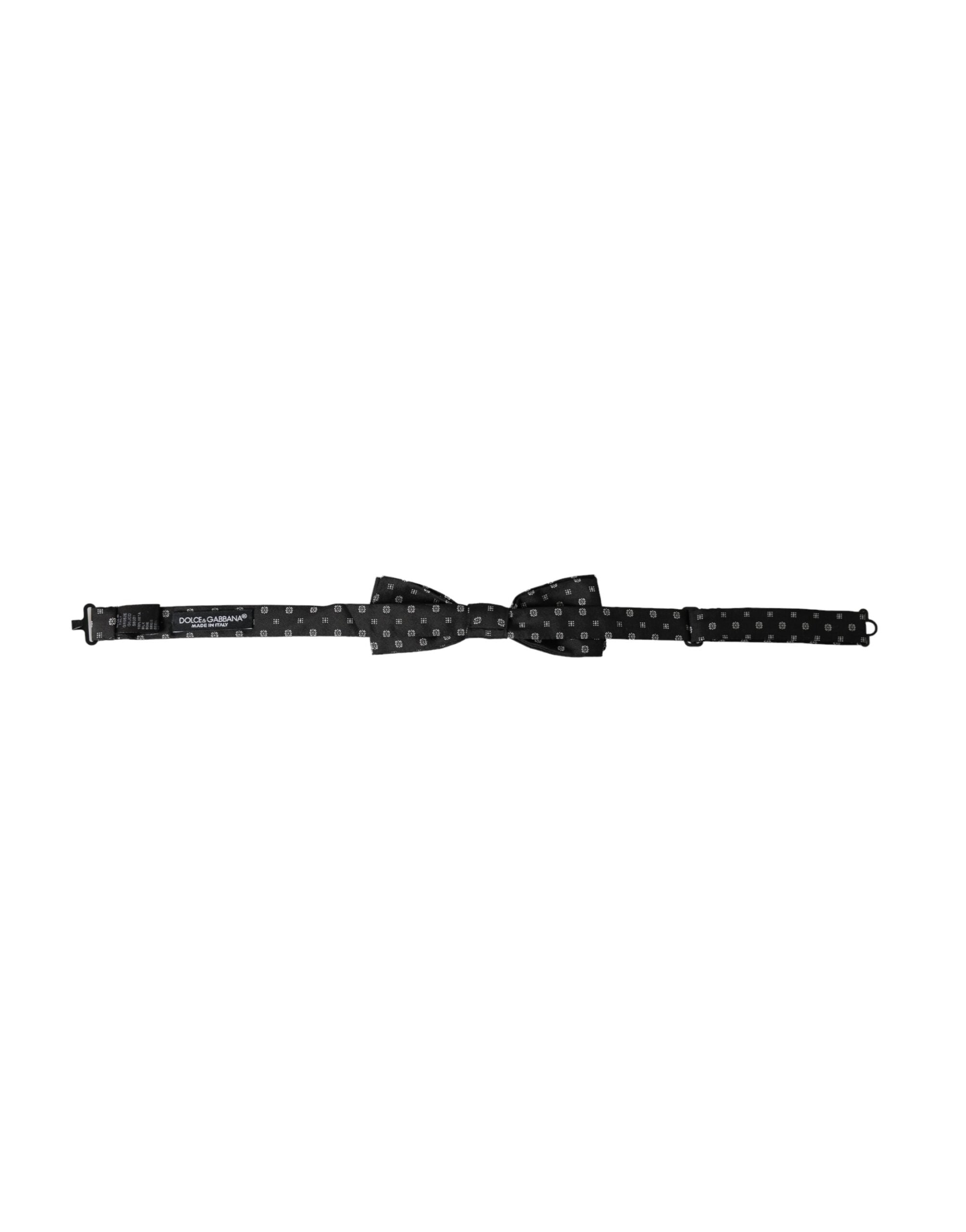 Black silk fantasy adjustable neck bow tie for men by Dolce & Gabbana, featuring a stylish papillon design and elegant craftsmanship.