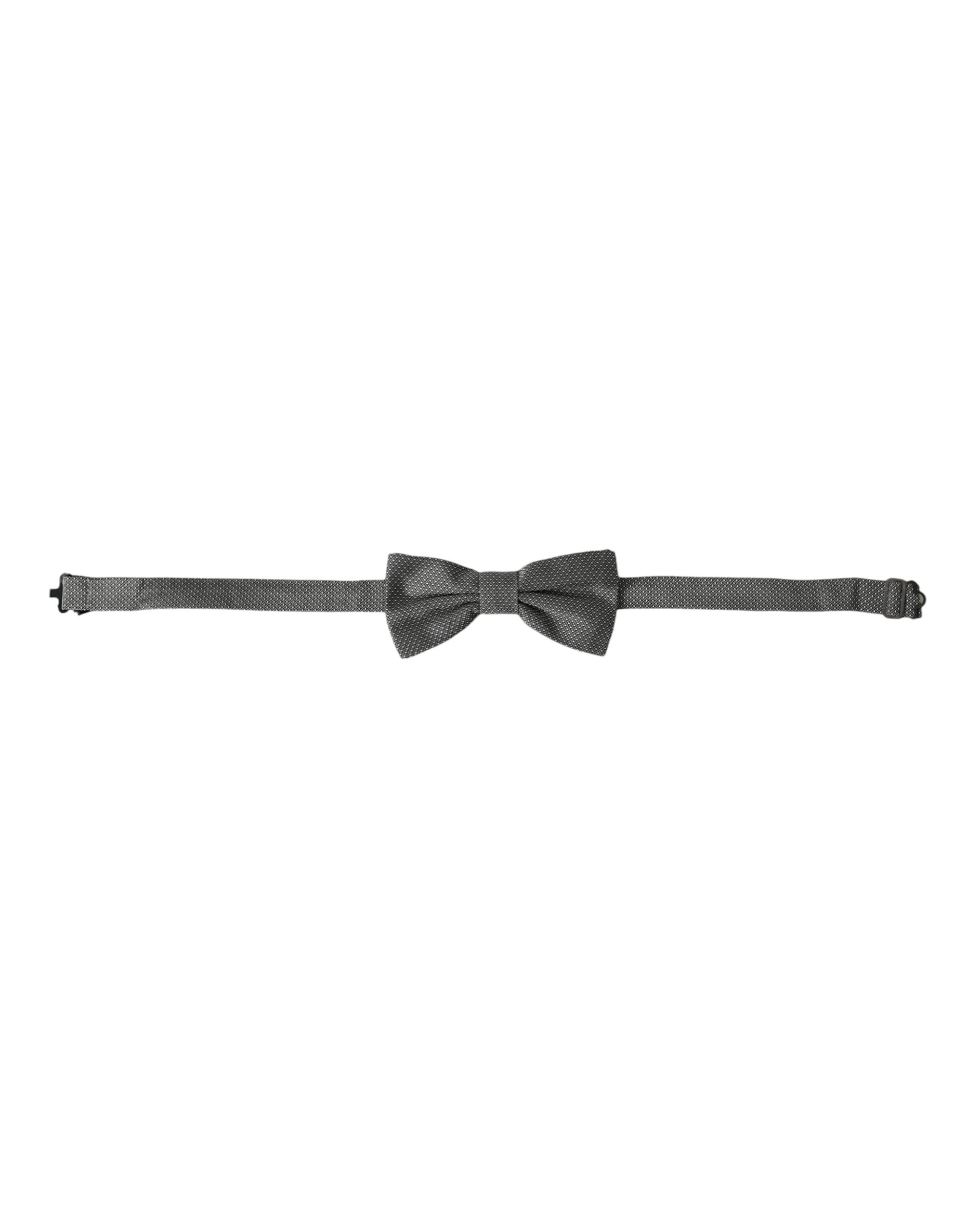 Gray silk patterned adjustable men's bow tie by Dolce & Gabbana, featuring a stylish design and classic bow shape.