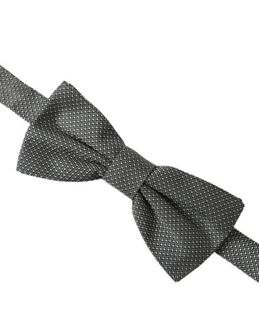 Gray silk patterned adjustable men's bow tie by Dolce & Gabbana, featuring a stylish and elegant design.