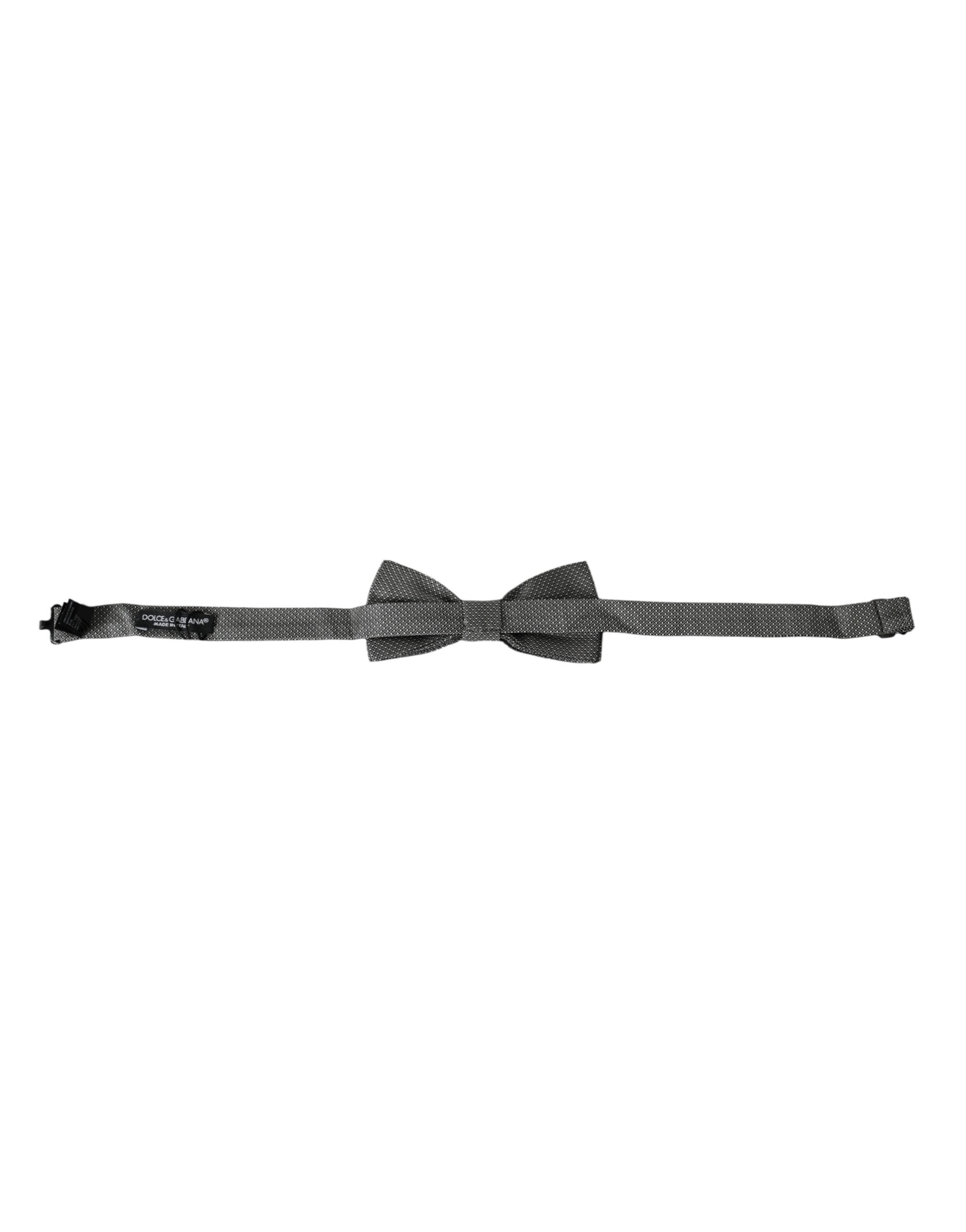 Gray silk patterned adjustable men's bow tie by Dolce & Gabbana, featuring a sleek, elegant design for formal wear.
