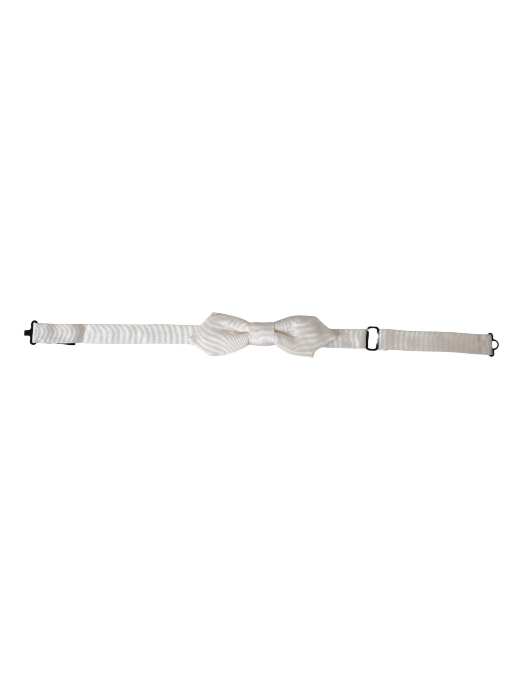 White silk adjustable neck bow tie for men by Dolce & Gabbana, featuring a refined papillon style with a sleek design.