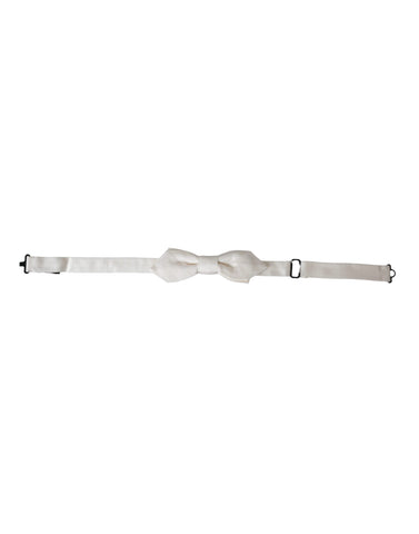 White silk adjustable neck bow tie for men by Dolce & Gabbana, featuring a refined papillon style with a sleek design.