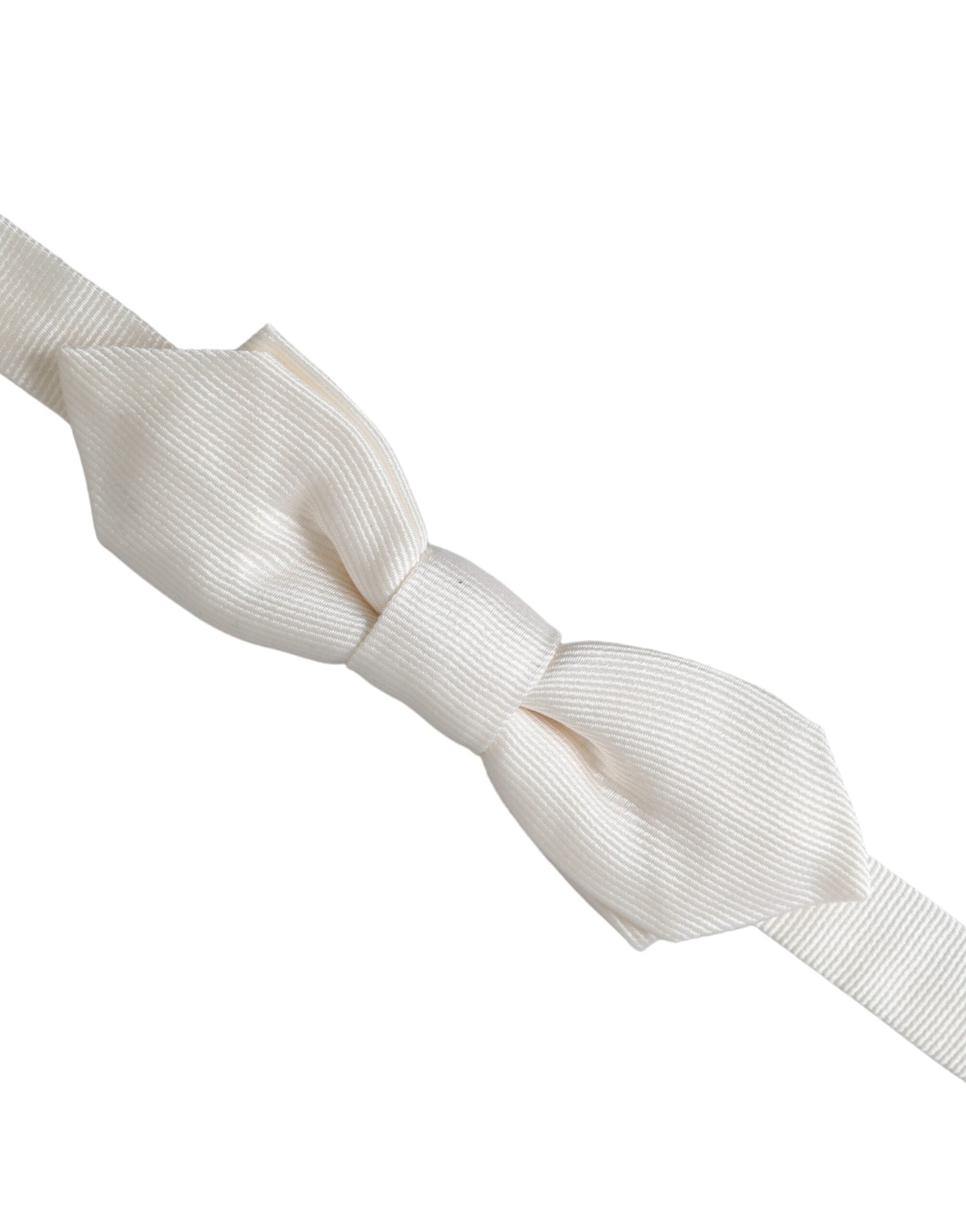 White silk adjustable men's bow tie with a papillon style from Dolce & Gabbana, featuring a classic and elegant design.