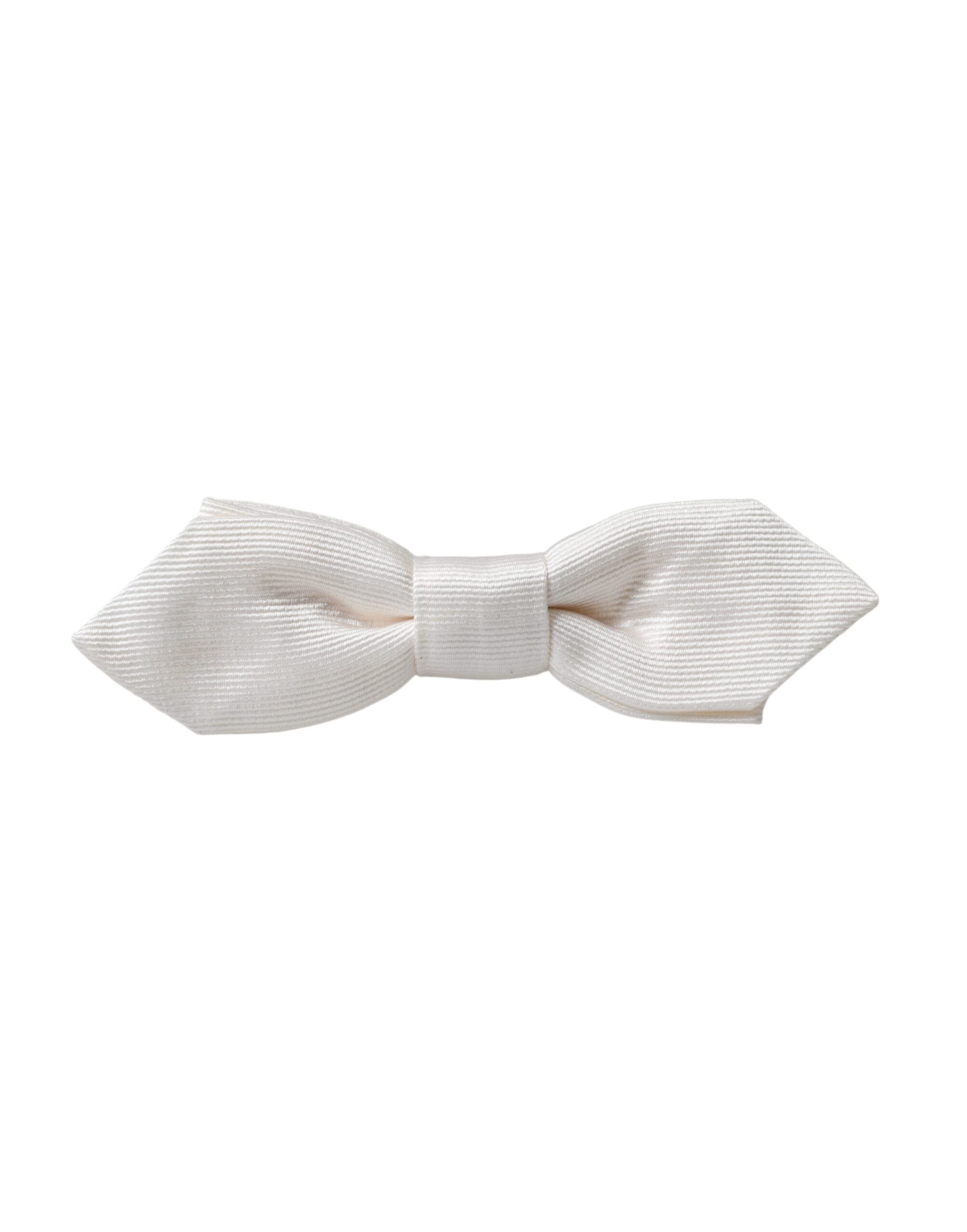 White silk adjustable men's bow tie with papillon style by Dolce & Gabbana, featuring a classic and elegant design.