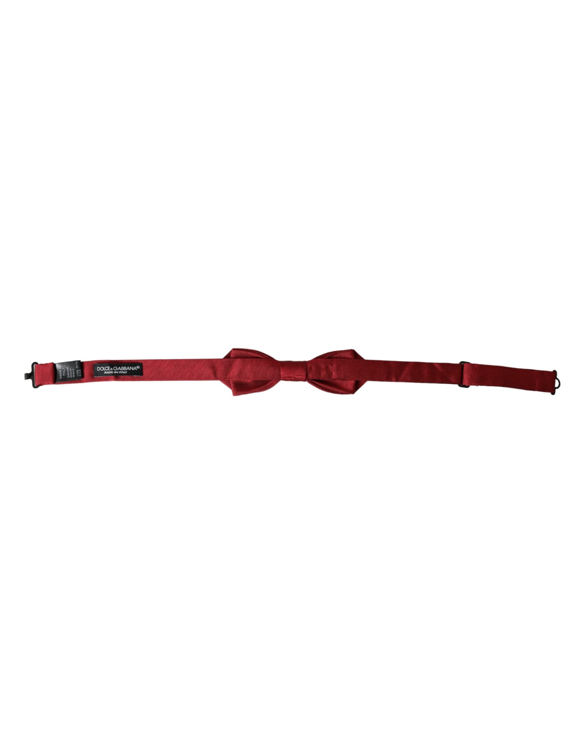 Red silk jacquard adjustable neck bow tie for men by Dolce & Gabbana, featuring intricate pattern and elegant design.