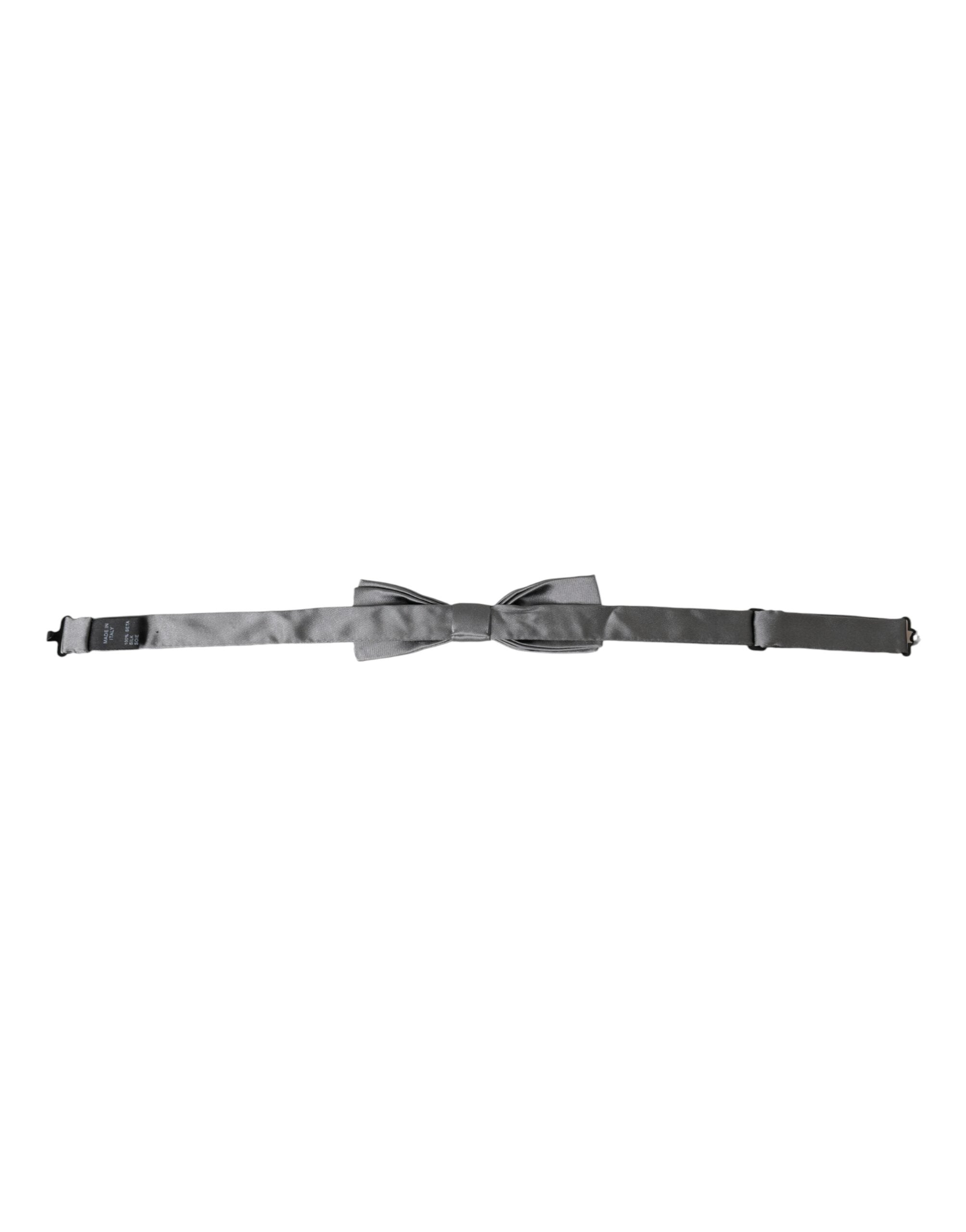 Gray satin silk adjustable men's bow tie with papillon style from Dolce & Gabbana, featuring a sleek, elegant design.