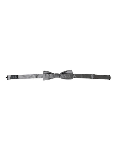 Gray satin silk adjustable men's bow tie with papillon style from Dolce & Gabbana, featuring a sleek, elegant design.