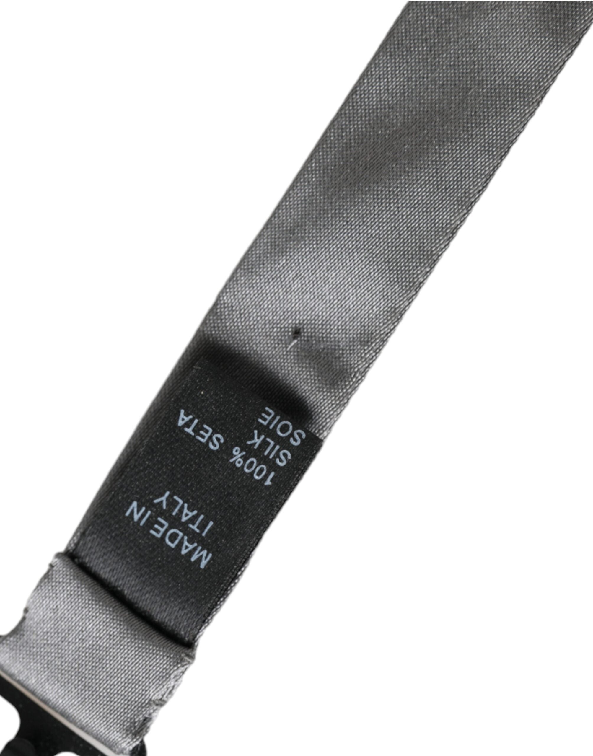 Gray satin silk adjustable men's bow tie with butterfly shape, stylish and elegant, by Dolce & Gabbana.