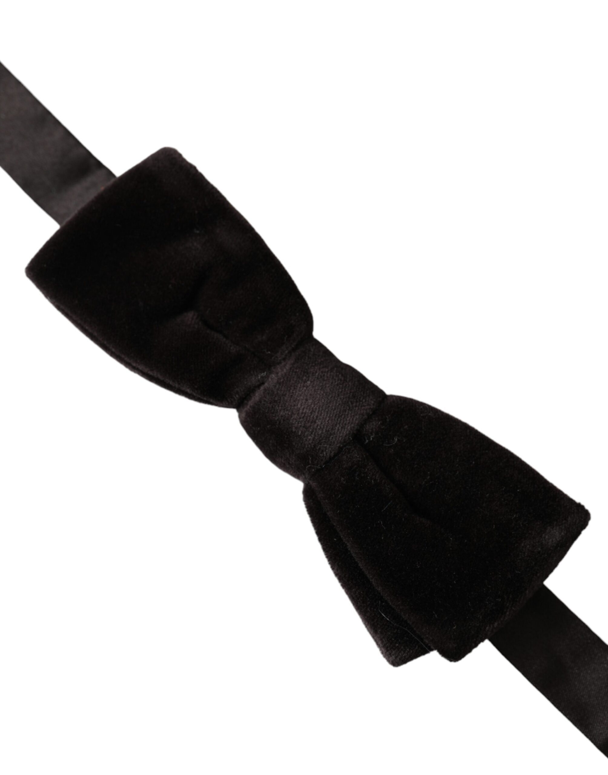 Black velvet cotton adjustable men's bow tie by Dolce & Gabbana, featuring a classic and elegant design with a sleek finish.