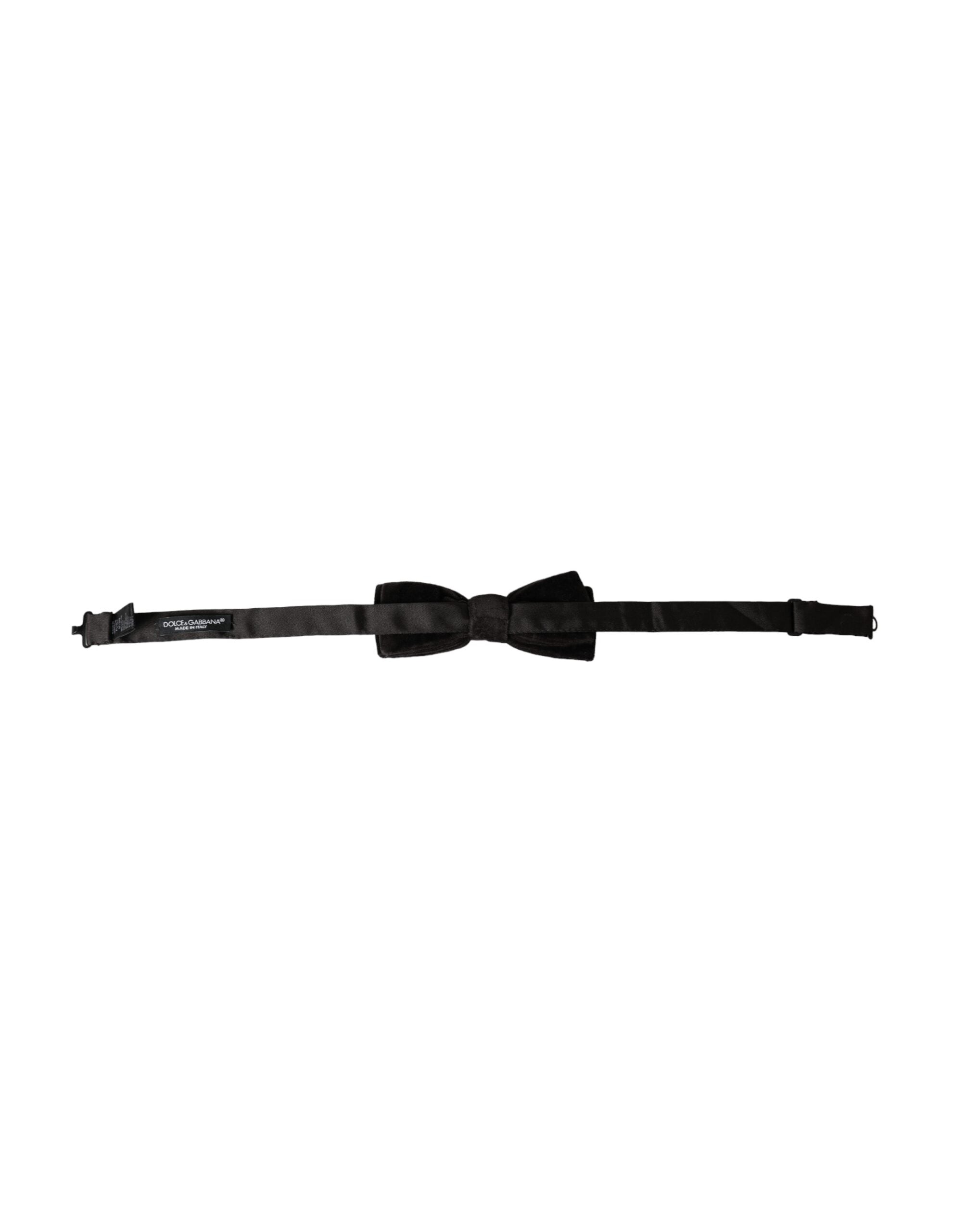 Black velvet cotton adjustable men's bow tie by Dolce & Gabbana, featuring a classic knot and smooth fabric finish.