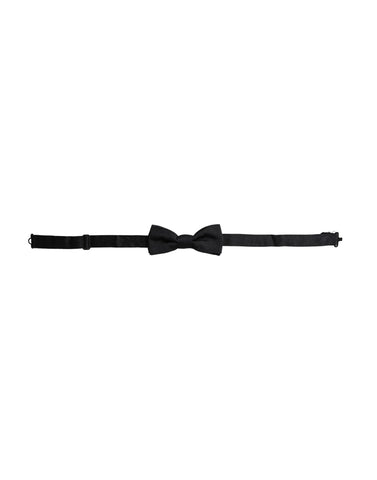 Black silk adjustable men's bow tie by Dolce & Gabbana, featuring a sleek, elegant design with a classic bow shape.