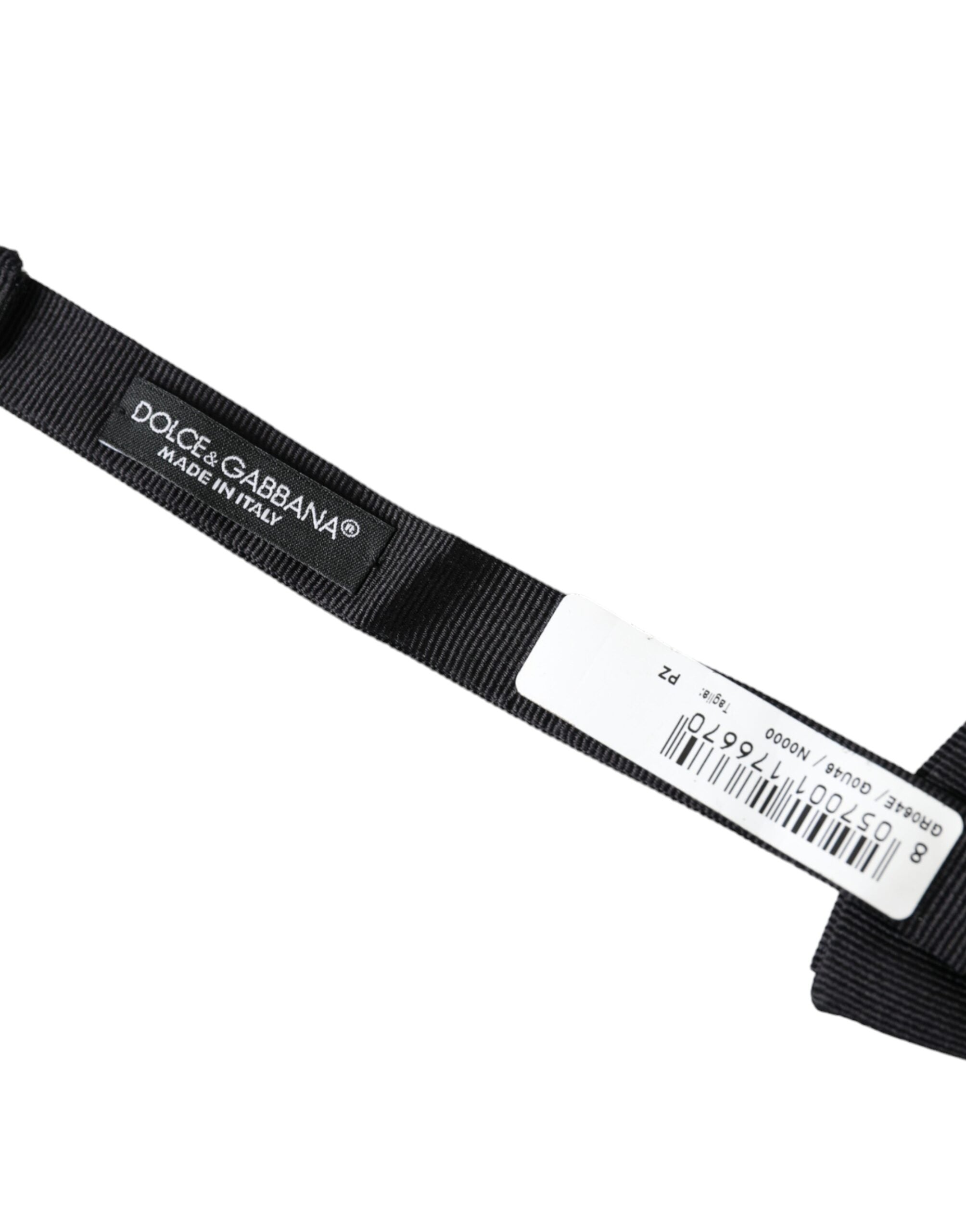 Black silk adjustable men's bow tie from Dolce & Gabbana, featuring a classic style and elegant silk fabric.