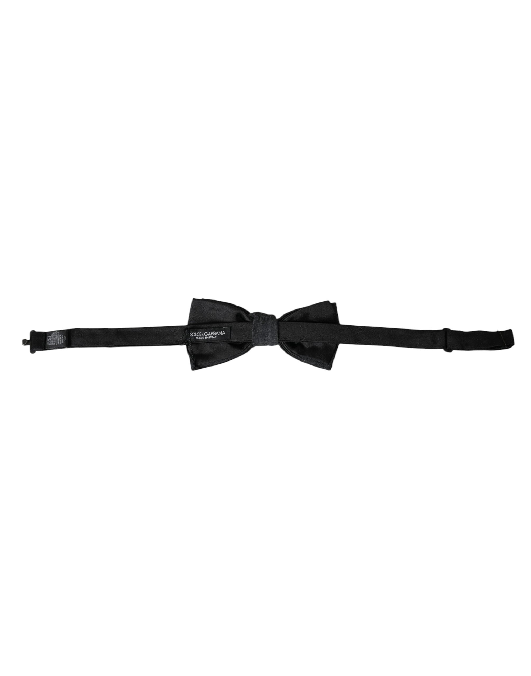 Dark gray silk adjustable men's bow tie by Dolce & Gabbana, featuring a classic and elegant design with a neat bow shape.