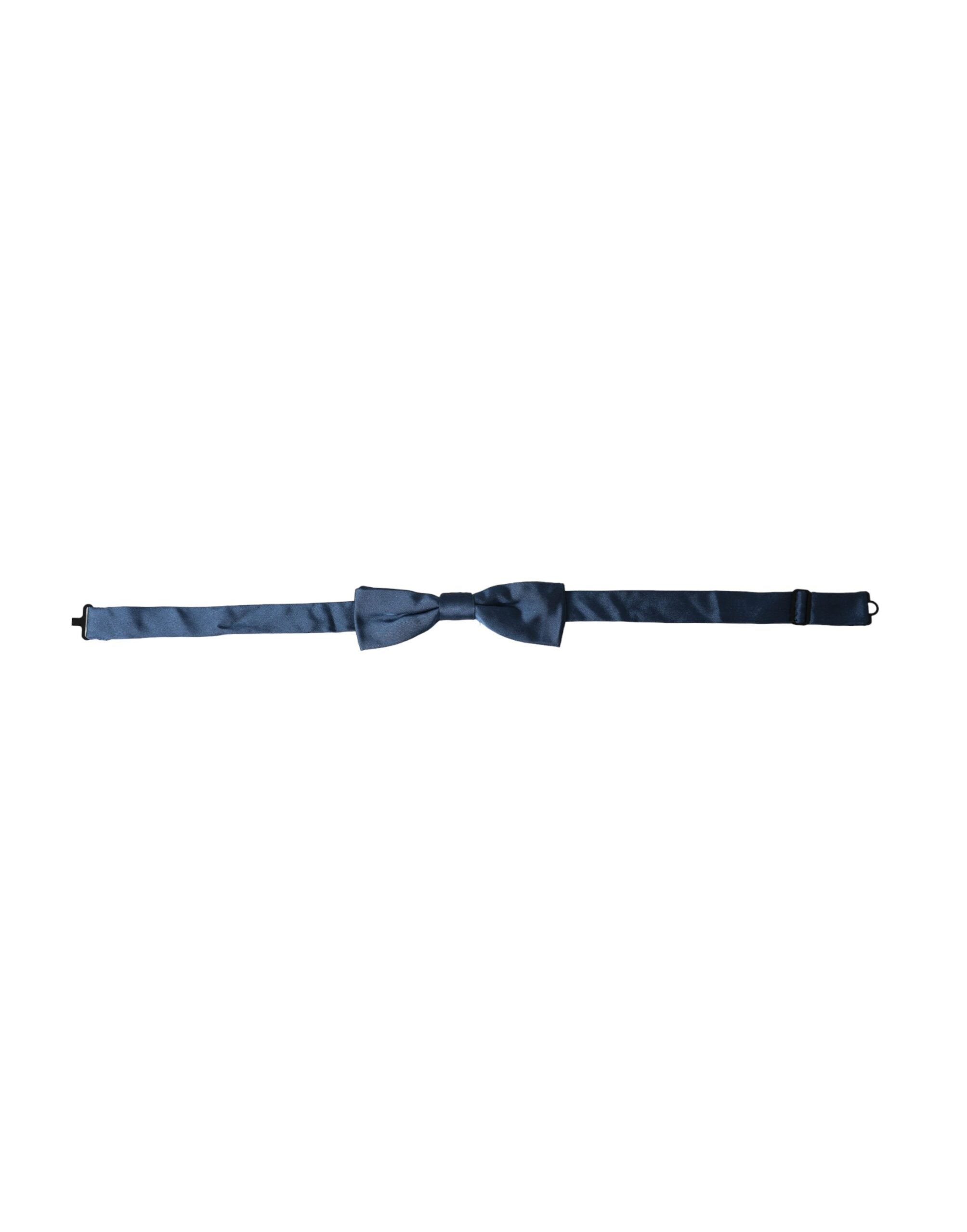 Blue satin silk adjustable men's bow tie by Dolce & Gabbana, featuring a smooth, shiny fabric with a classic bow shape.