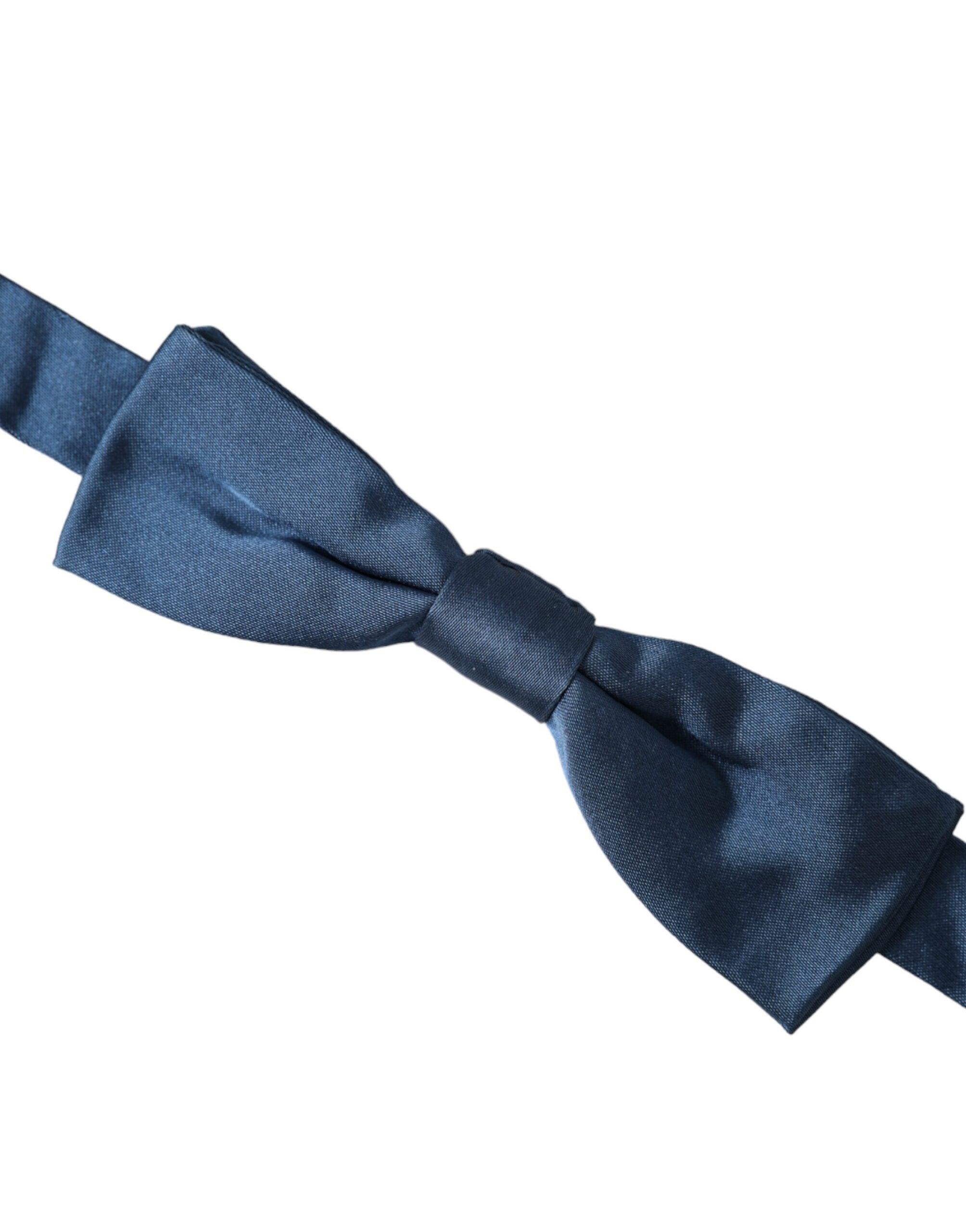 Blue satin silk adjustable men's bow tie by Dolce & Gabbana, featuring a sleek and elegant design.