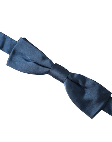 Blue satin silk adjustable men's bow tie by Dolce & Gabbana, featuring a sleek and elegant design.