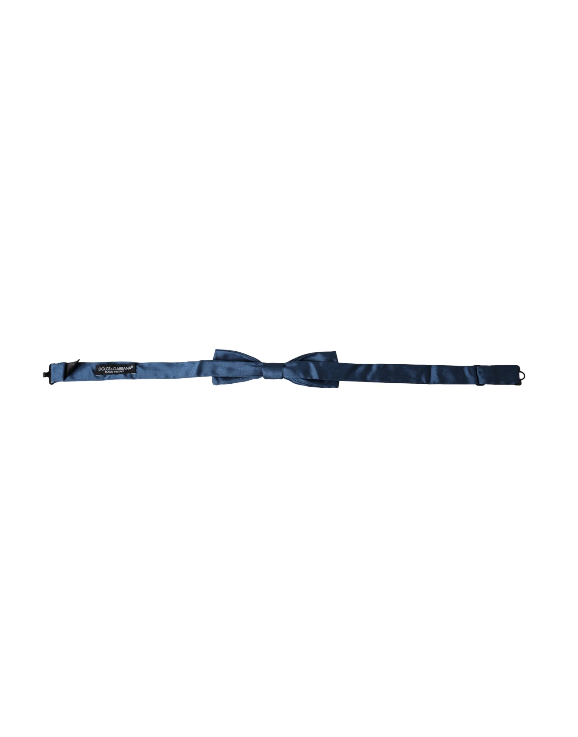 Blue satin silk adjustable men's bow tie by Dolce & Gabbana, featuring a stylish and elegant neck accessory.