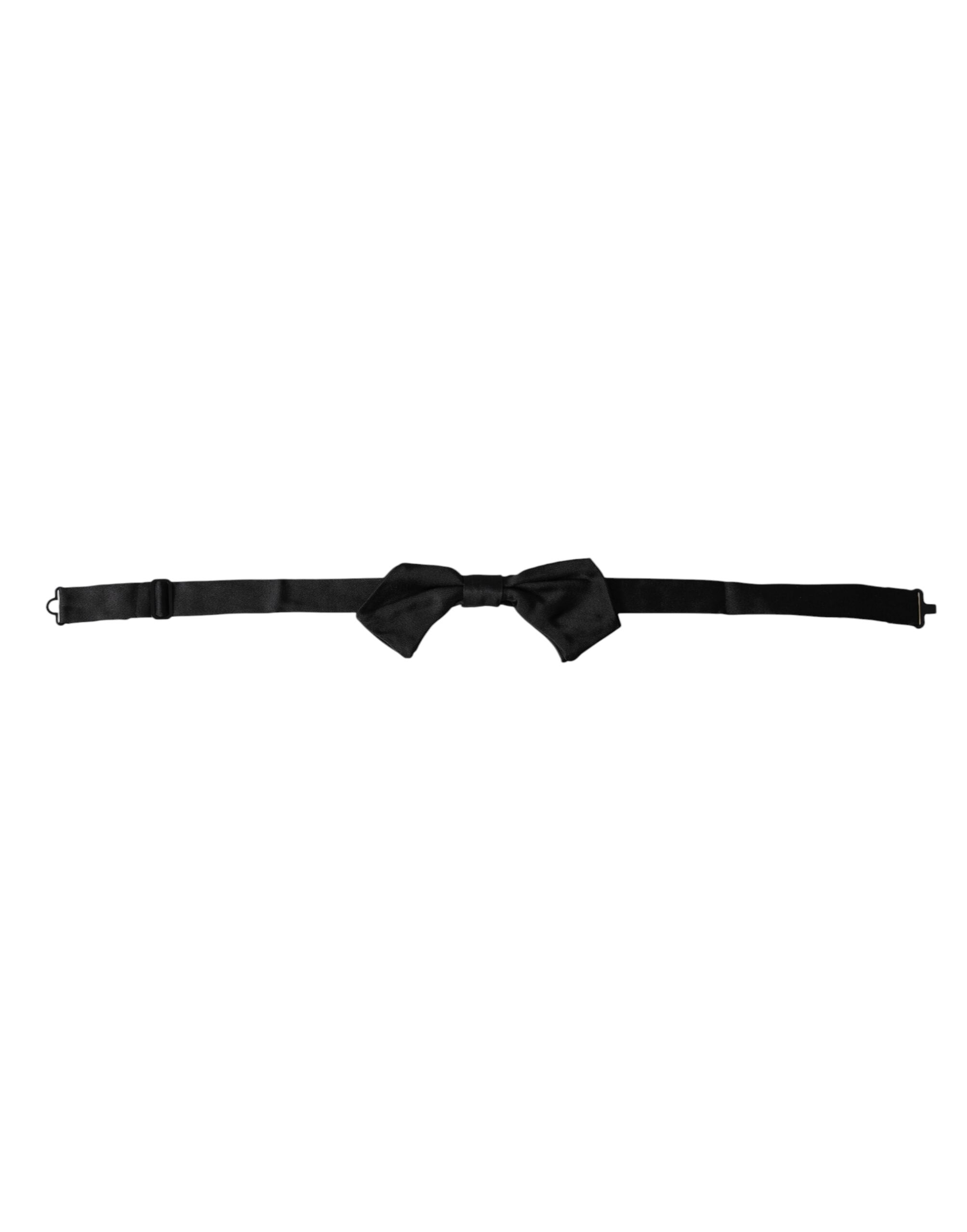 Black satin silk men's adjustable bow tie with a sleek design, perfect for formal occasions, by Dolce & Gabbana.