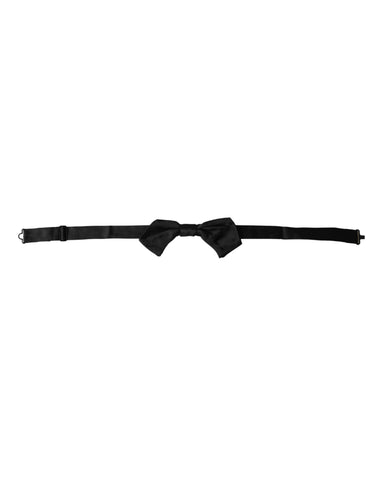 Black satin silk men's adjustable bow tie with a sleek design, perfect for formal occasions, by Dolce & Gabbana.