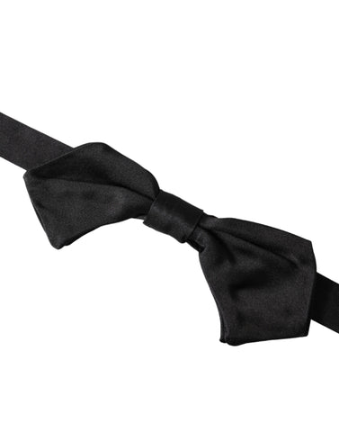 Black satin silk adjustable neck bow tie for men by Dolce & Gabbana, featuring a sleek and elegant design.