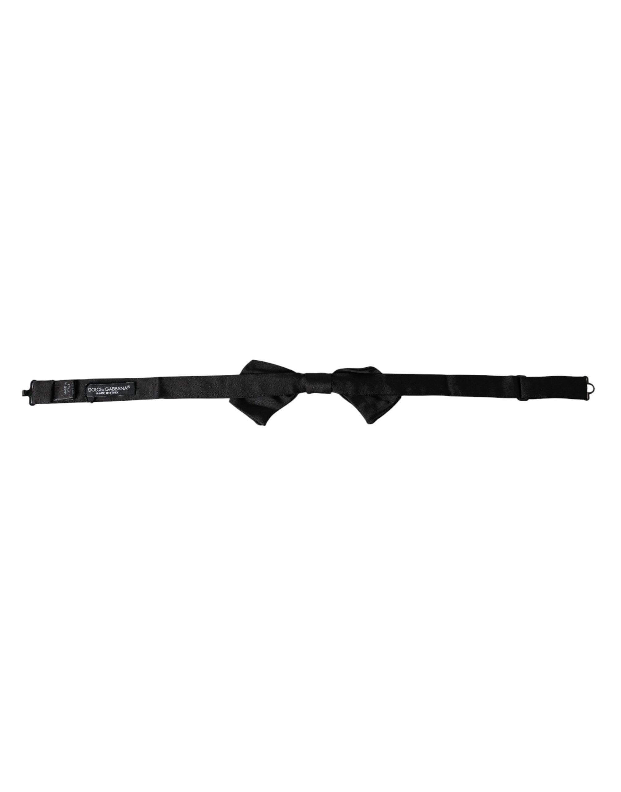 Black satin silk adjustable men's bow tie by Dolce & Gabbana, featuring a sleek and elegant design with a classic bow shape.
