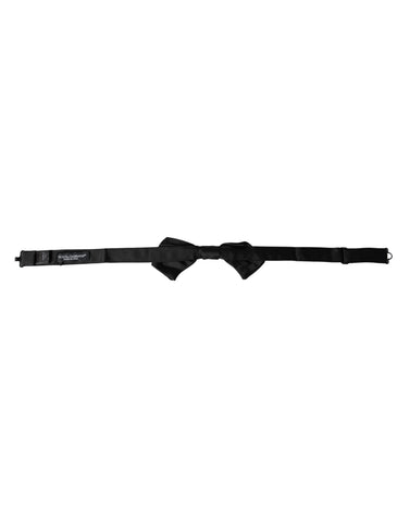 Black satin silk adjustable men's bow tie by Dolce & Gabbana, featuring a sleek and elegant design with a classic bow shape.
