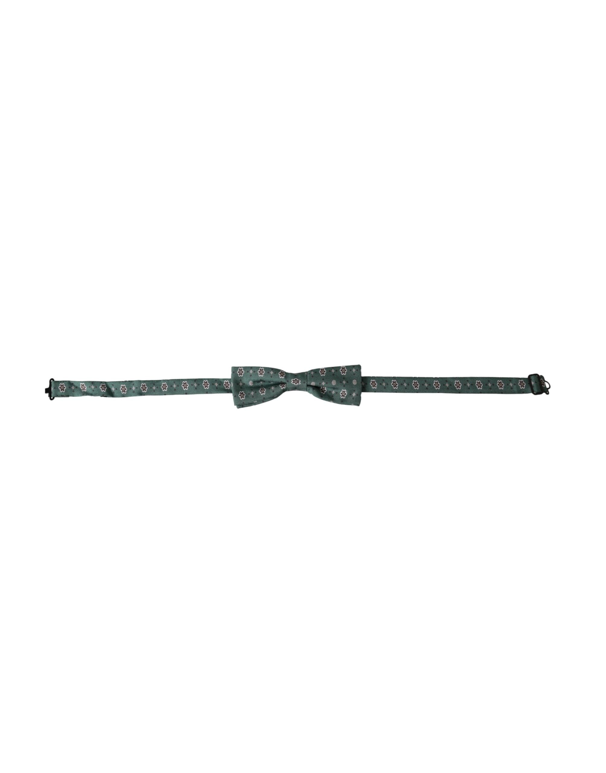Mint green floral adjustable neck bow tie for men by Dolce & Gabbana, featuring a stylish floral pattern and classic design.
