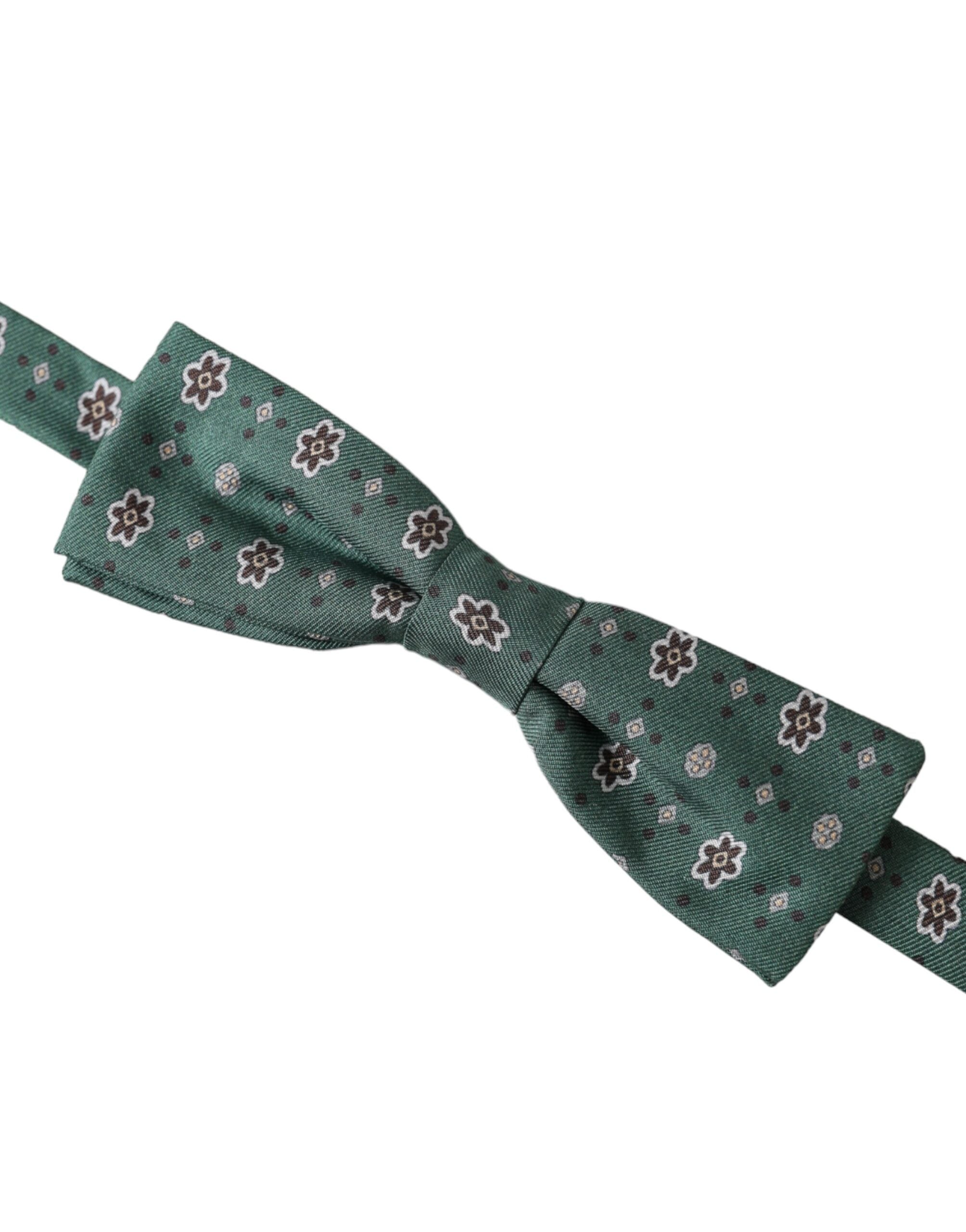 Mint green floral adjustable neck bow tie by Dolce & Gabbana, featuring a stylish floral pattern and classic bow shape.