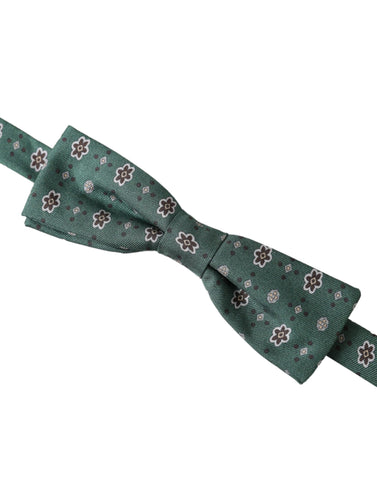 Mint green floral adjustable neck bow tie by Dolce & Gabbana, featuring a stylish floral pattern and classic bow shape.