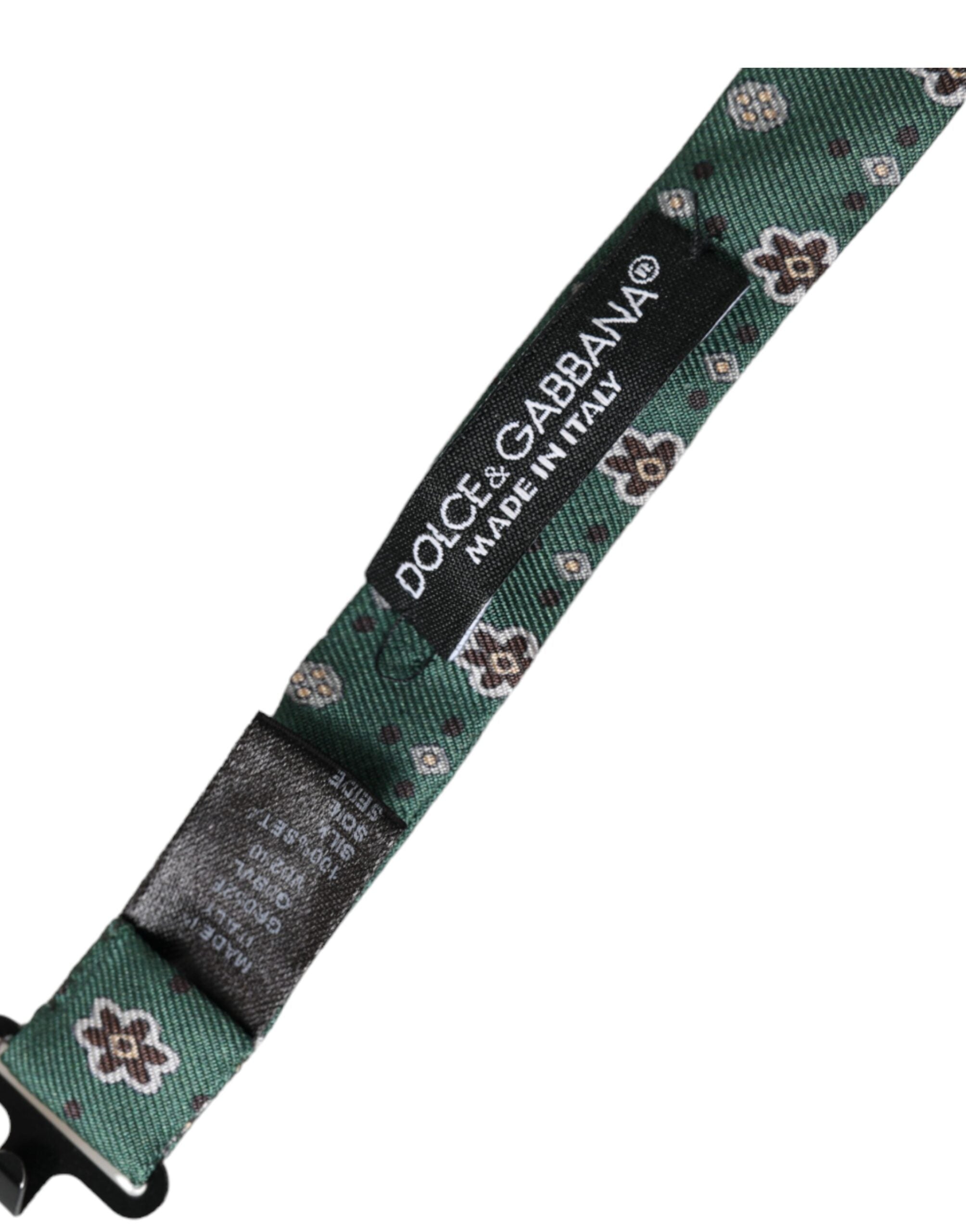 Mint green floral adjustable neck bow tie for men by Dolce & Gabbana, featuring a stylish floral pattern and classic design.