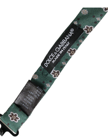 Mint green floral adjustable neck bow tie for men by Dolce & Gabbana, featuring a stylish floral pattern and classic design.