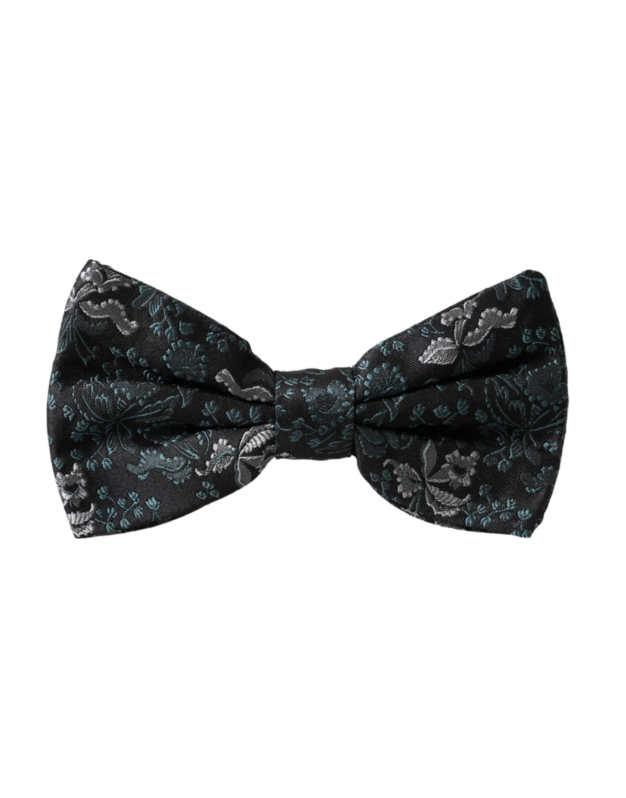 Multicolor floral silk bow tie with adjustable neck strap by Dolce & Gabbana, featuring fantasy-inspired floral pattern.