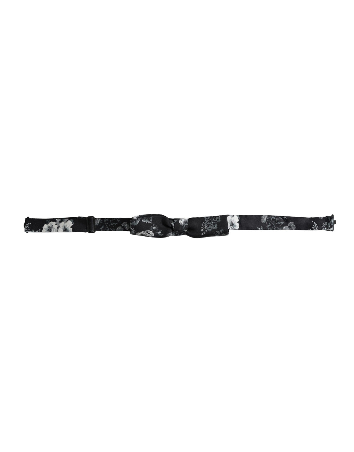 Black floral silk adjustable neck bow tie by Dolce & Gabbana, featuring a stylish floral pattern and classic design.