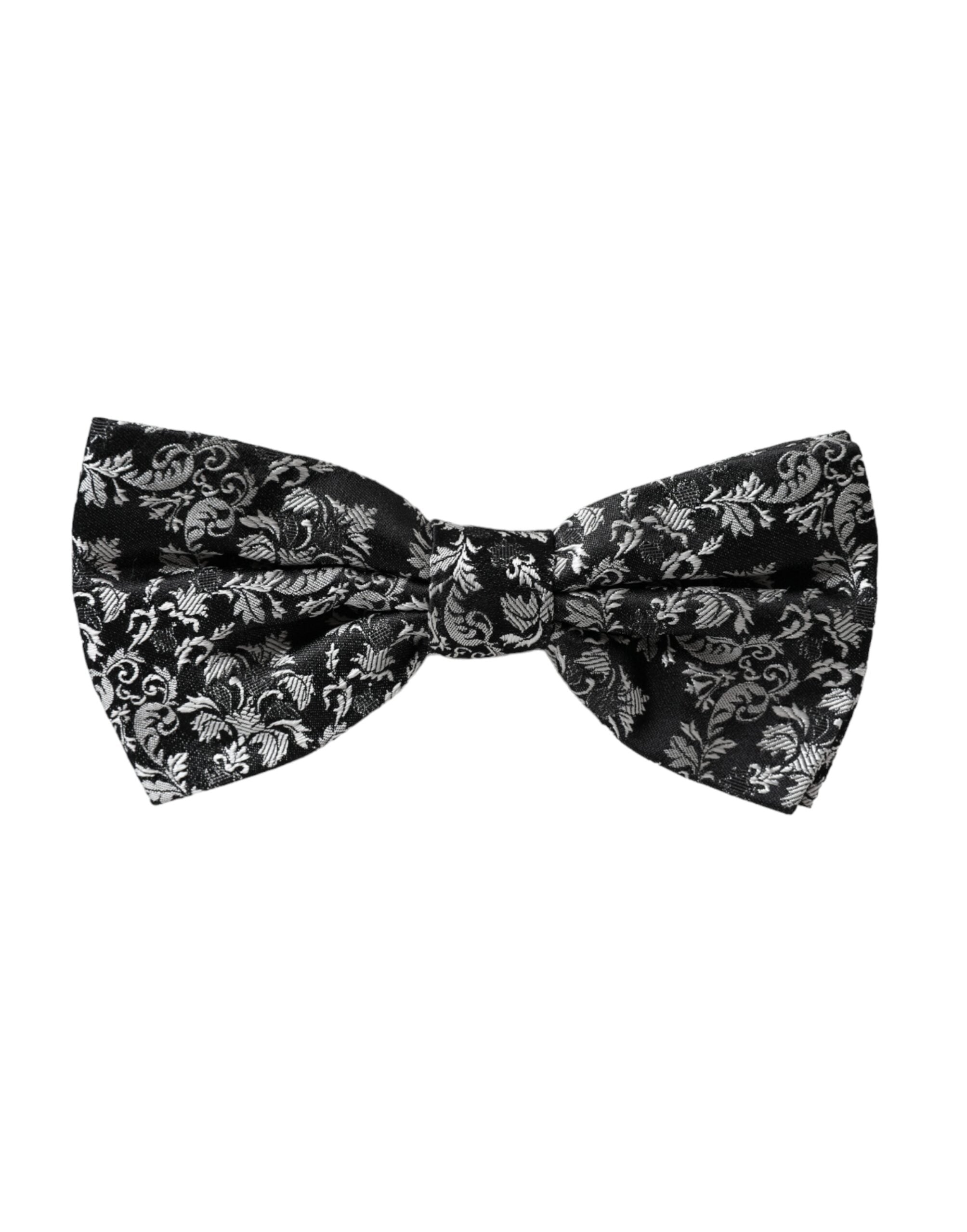 Black floral silk adjustable men's bow tie by Dolce & Gabbana, featuring a stylish floral pattern and classic knot design.
