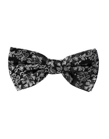 Black floral silk adjustable men's bow tie by Dolce & Gabbana, featuring a stylish floral pattern and classic knot design.
