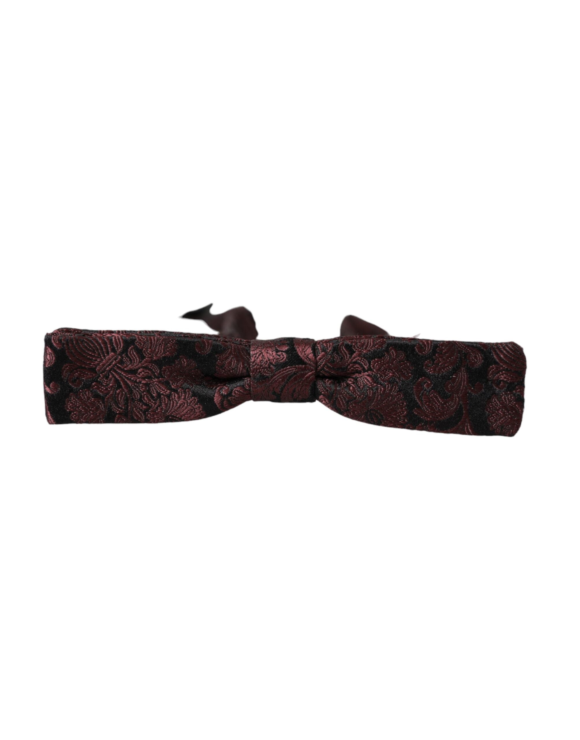 Maroon floral silk adjustable men's bow tie by Dolce & Gabbana, featuring a stylish floral pattern and elegant silk fabric.