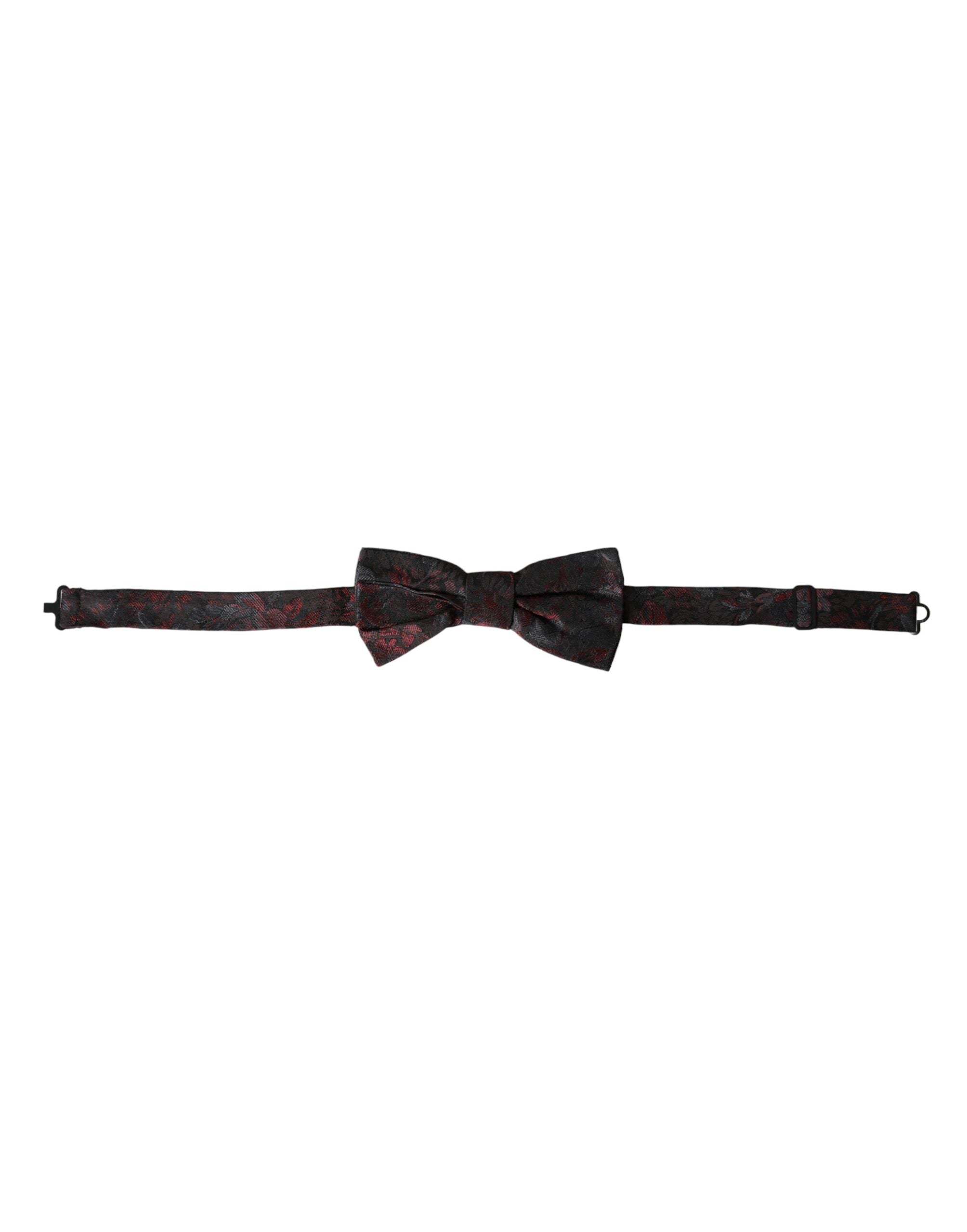 Red and black floral adjustable men's bow tie by Dolce & Gabbana, featuring a stylish floral pattern and classic bow shape.