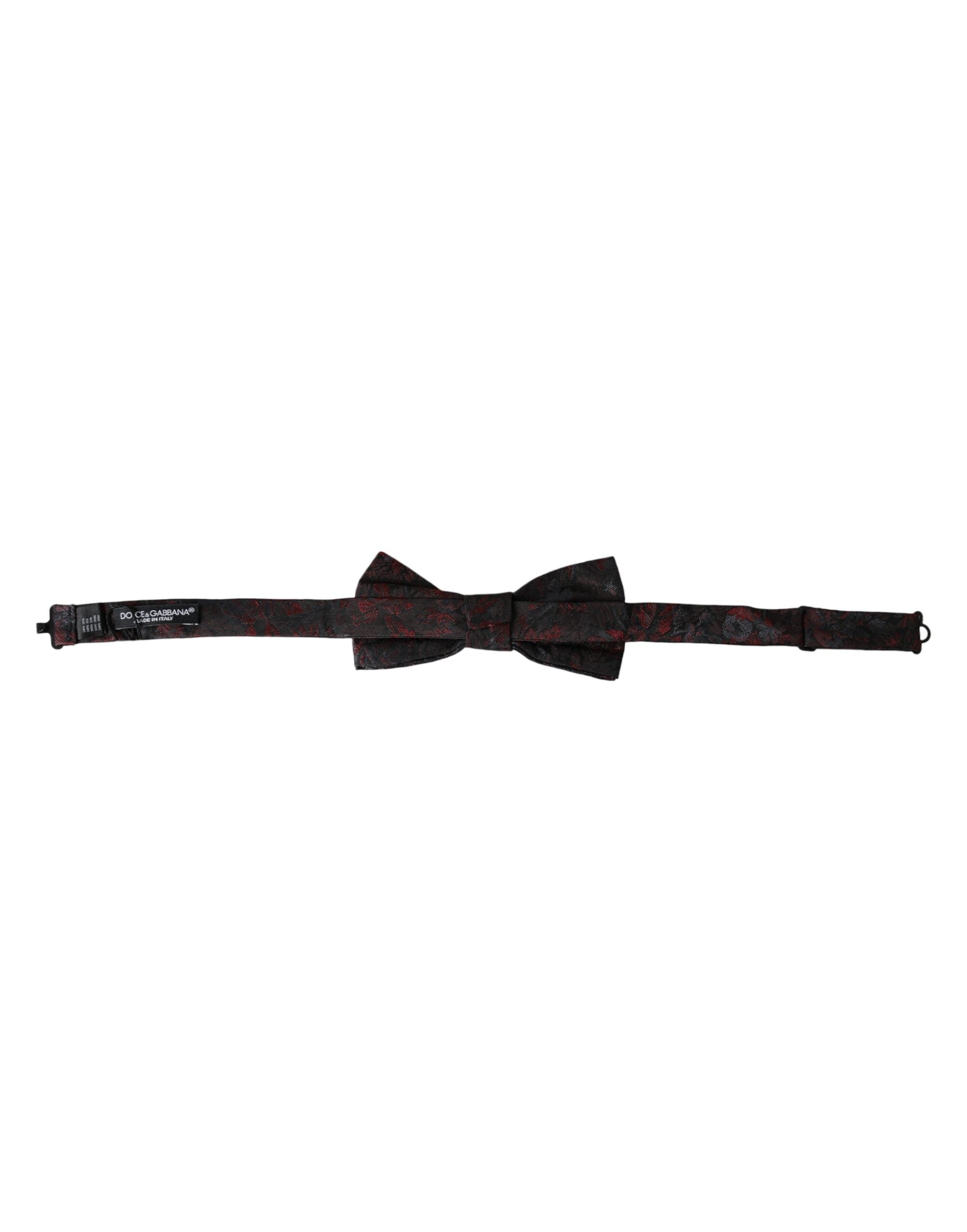 Red and black floral adjustable men's bow tie by Dolce & Gabbana, featuring a stylish floral pattern and classic bow tie shape.